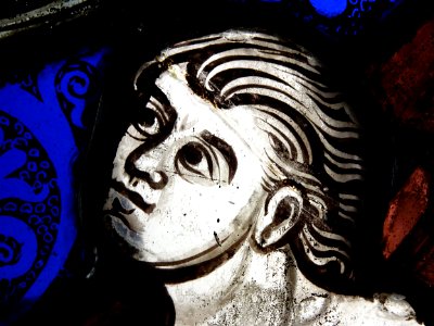 Détail d'un vitrail exposé au musée de Cluny, à Paris.