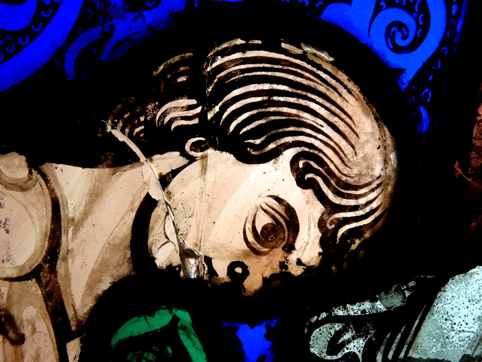 Détail d'un vitrail exposé au musée de Cluny, à Paris.