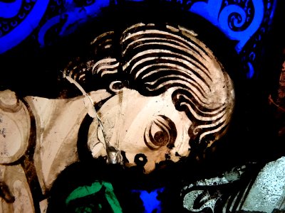 Détail d'un vitrail exposé au musée de Cluny, à Paris.