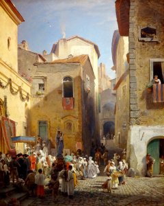 "Une fête à Genazzano", Oswald Achenbach, vers 1865.
