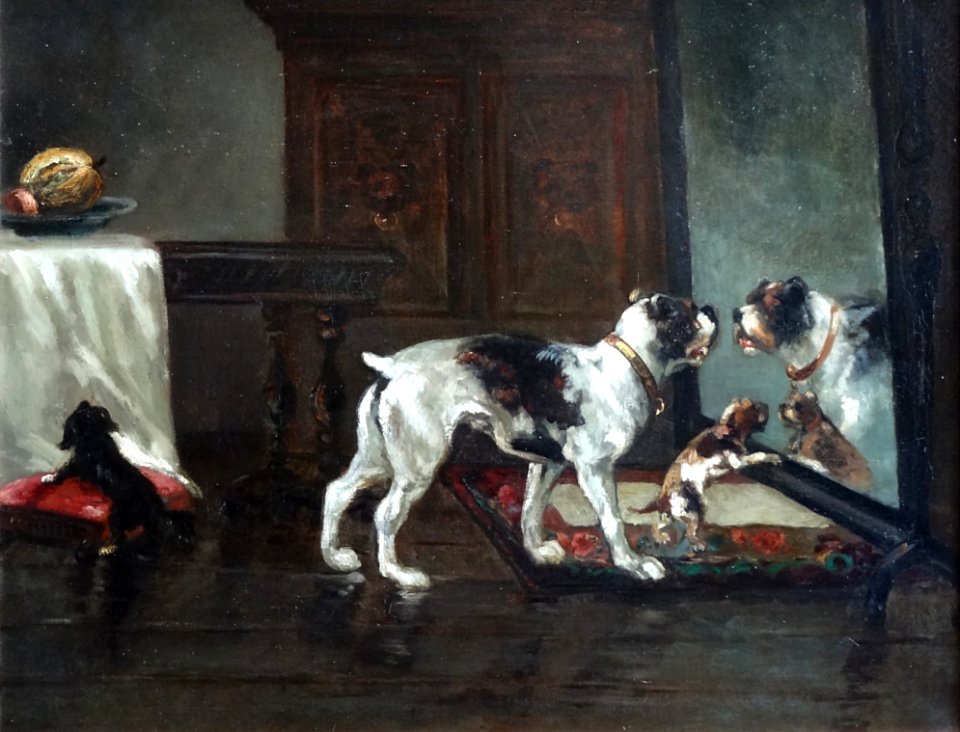 "Chiens devant un miroir", Joseph Edouard Stevens, 19ème s…