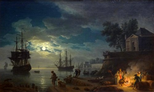 "La nuit ; un port de mer au clair de lune", Joseph Vernet…. Free illustration for personal and commercial use.