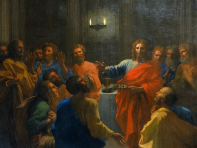 "Jésus Christ instituant l'Eucharistie" (détail), Nicolas …. Free illustration for personal and commercial use.