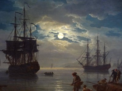 "La nuit : un port de mer au clair de lune" (détail), Jose…. Free illustration for personal and commercial use.