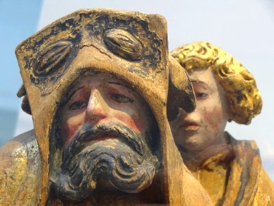 Elément de retable : la Déploration du Christ. Bois polych…