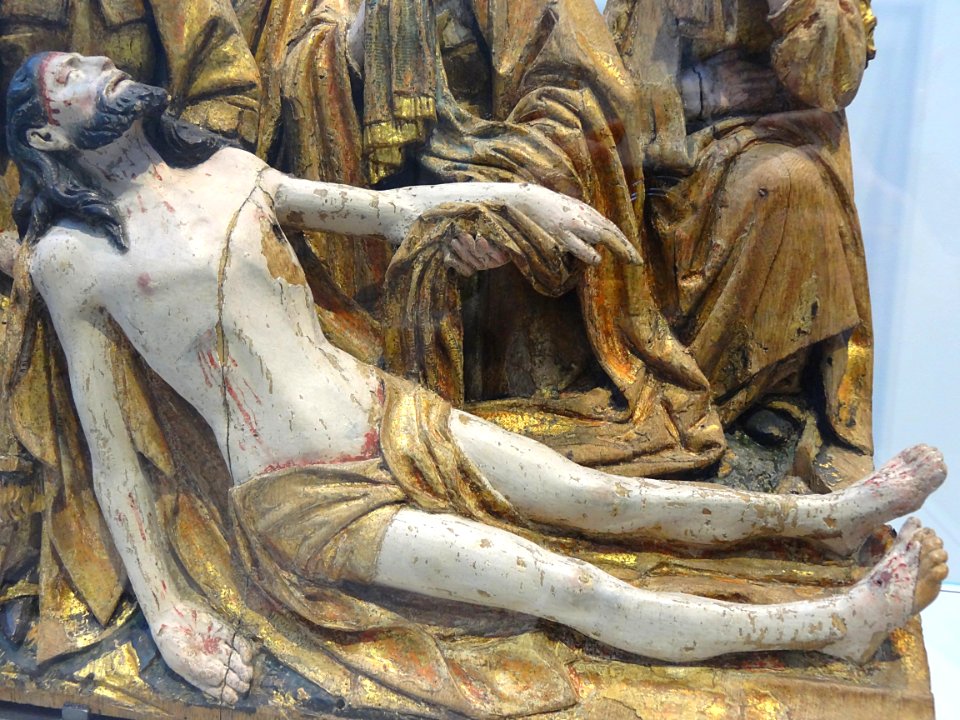 Elément de retable : la Déploration du Christ. Bois polych…