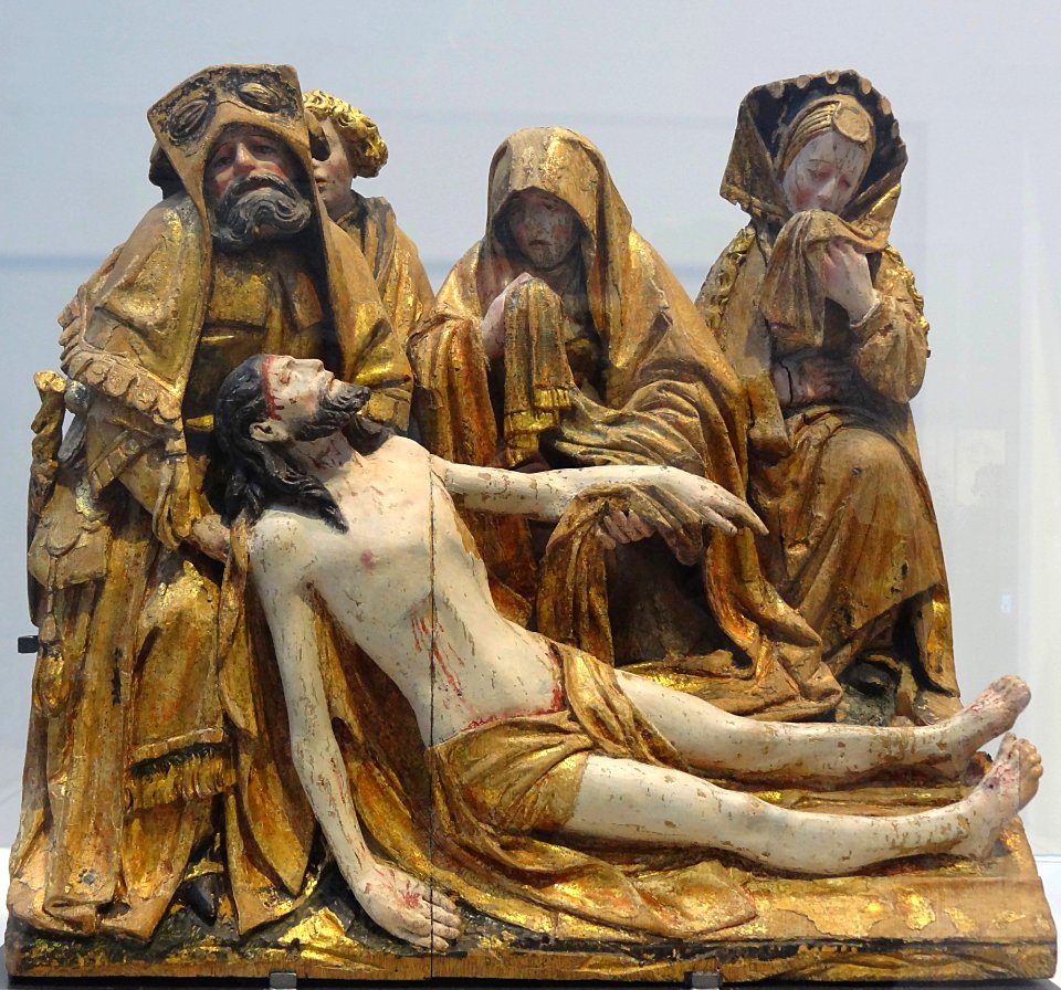 Elément de retable : la Déploration du Christ. Bois polych…