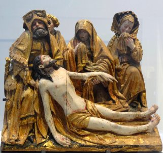 Elément de retable : la Déploration du Christ. Bois polych…
