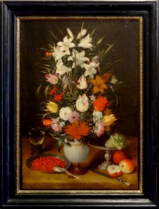 "Vase de fleurs avec coupe de fruits et verre d'eau", Geor…