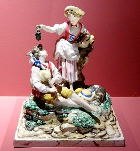 Berger jouant de la cornemuse et bergère. Faïence, seconde…