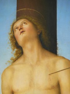 "Saint Sébastien" (détail), Le Pérugin, 1495. Galerie du t…