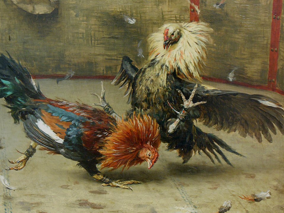 "Le combat de coqs" (détail), Rémy Cogghe, 1889.
