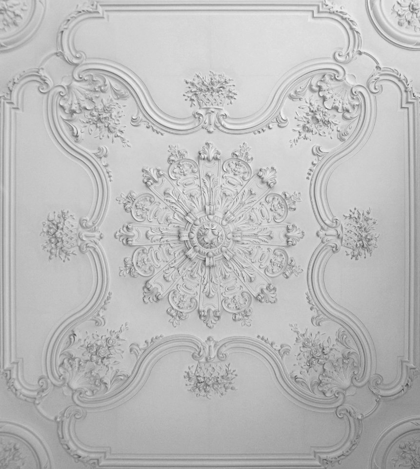 Détail des moulures du plafond du pavillon d'entrée.