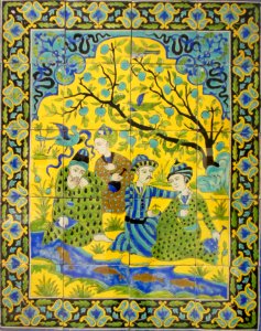 Panneau de revêtement mural: hommes au bord d'un ruisseau.…