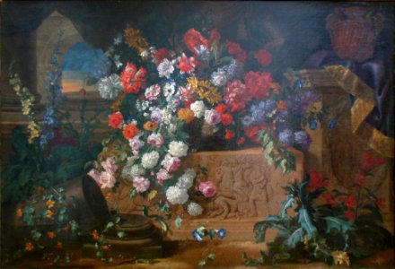Fleurs et bas-relief, Jean-Baptiste Monnoyer.