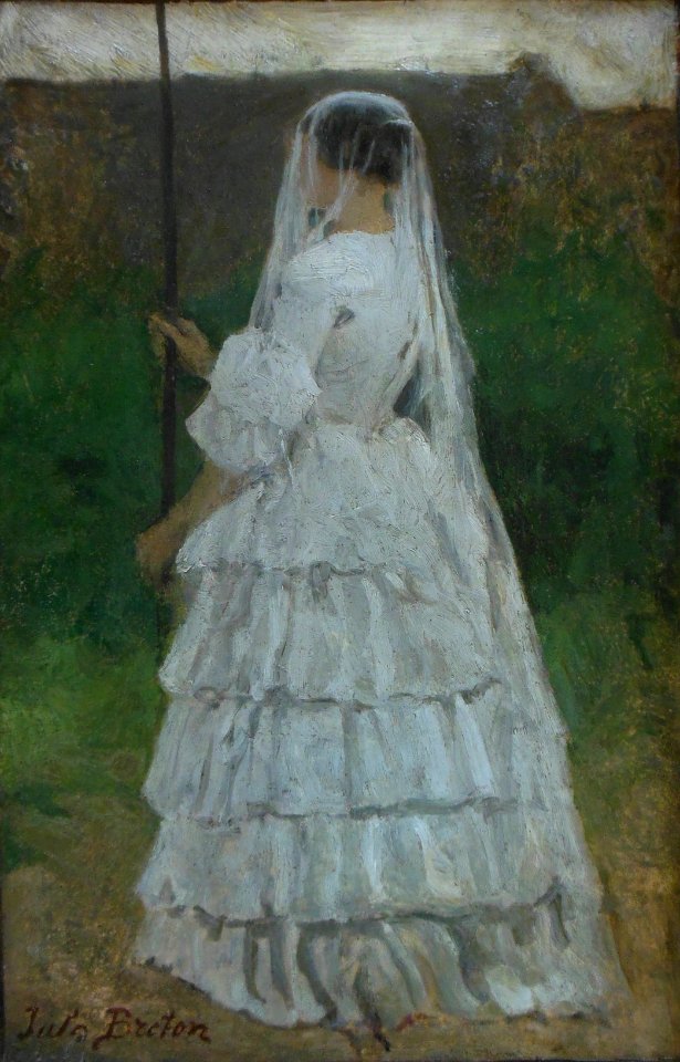 Jeune fille tenant une bannière, Jules Breton, vers 1858.