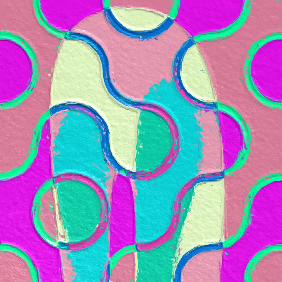 Nouveau Retro Graphics Teal Yellow Purple Textured