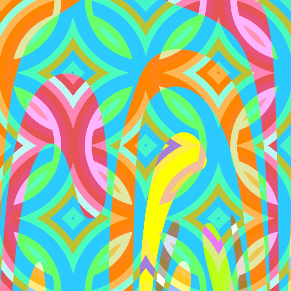 Nouveau Retro Graphics in Blue Pink and Yellow