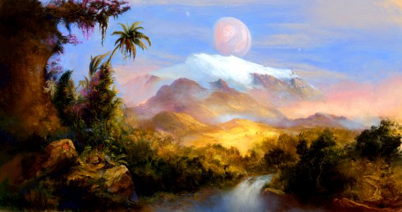 Mountain in the Jungle, Habitable exomoon. Free illustration for personal and commercial use.