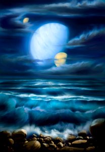 Seascape of an Alien Moon. Free illustration for personal and commercial use.