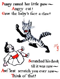 Baby pulled the cat's tail 2. Free illustration for personal and commercial use.