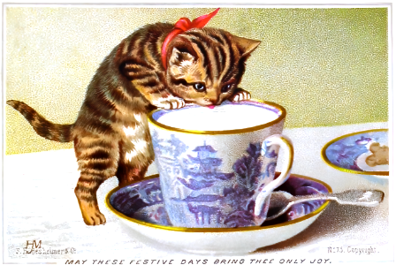 Cat and Teacup. Free illustration for personal and commercial use.