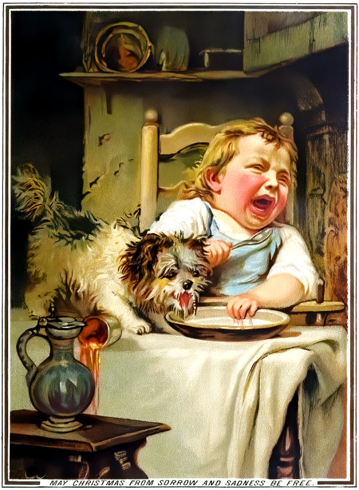 Crying boy dog