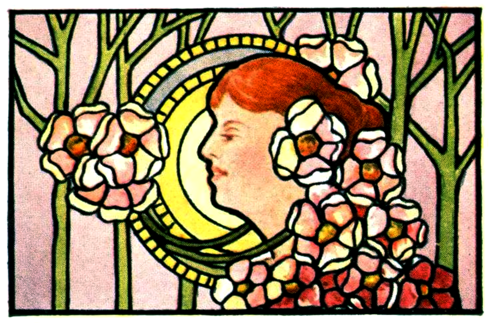Stained glass woman flowers