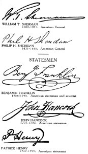 Famous Signatures Soldiers Statesmen. Free illustration for personal and commercial use.