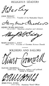 Famous Signatures Religious Leaders Soldiers Sailors. Free illustration for personal and commercial use.