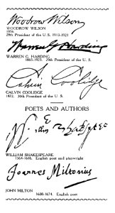 Famous Signatures Presidents Writers. Free illustration for personal and commercial use.