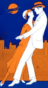 Moon Night City Couple Dancing. Free illustration for personal and commercial use.