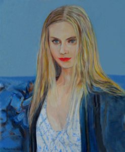 A young blond woman - oil painting on Dutch canvas 55x67cm…