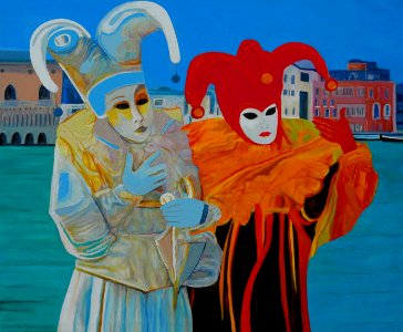 Carnival in Venice - oil painting on Flemish canvas 98x81c…