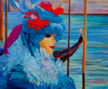 Carnival in Venice with a blue costume - oil painting on F…. Free illustration for personal and commercial use.