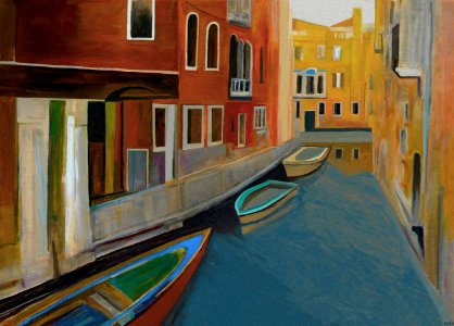 Venetian canal - oil painting on Flemish canvas 57x74cm 20…
