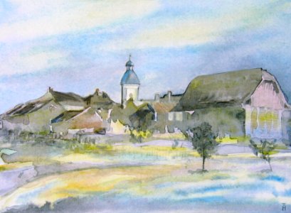 View on Ollon - watercolour 27x37cm 2000. Free illustration for personal and commercial use.