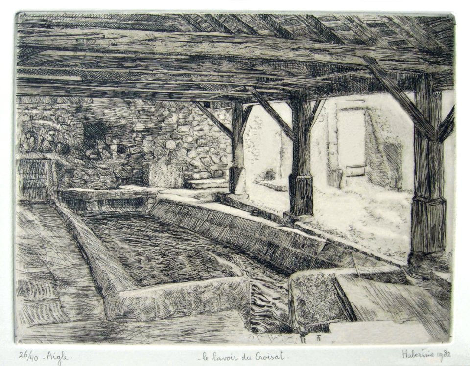 'Lavoir du Croisat' in the town of Aigle - etching on pape…