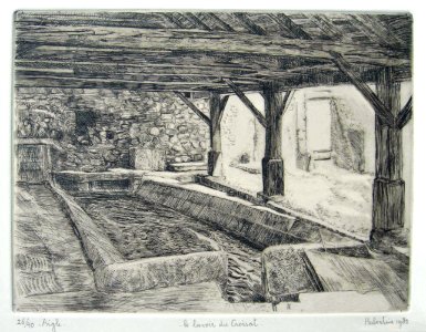 'Lavoir du Croisat' in the town of Aigle - etching on pape…. Free illustration for personal and commercial use.