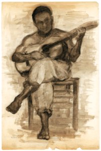 Guitar player - watercolour 67x91cm 1957. Free illustration for personal and commercial use.