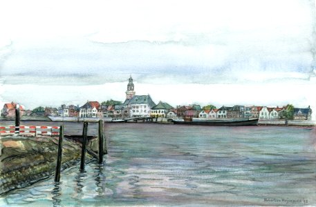 Lekkerkerk a_d Ijssel - watercolour 30x40cm 1992. Free illustration for personal and commercial use.