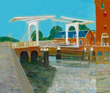 Wooden drawbridge - oil painting on canvas 50x58cm 2011. Free illustration for personal and commercial use.