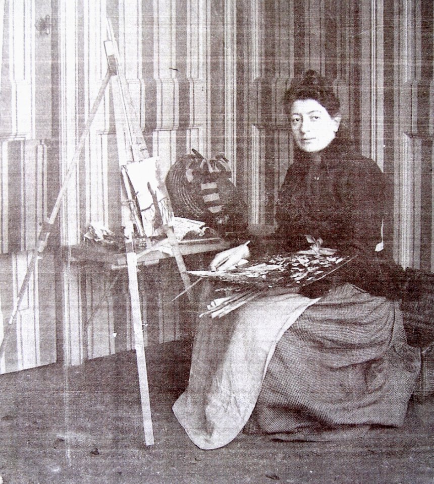 Catherine-Mariam Heijermans behind her easel in 1896 - eld…