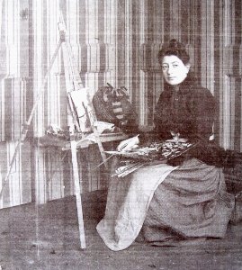 Catherine-Mariam Heijermans behind her easel in 1896 - eld…. Free illustration for personal and commercial use.