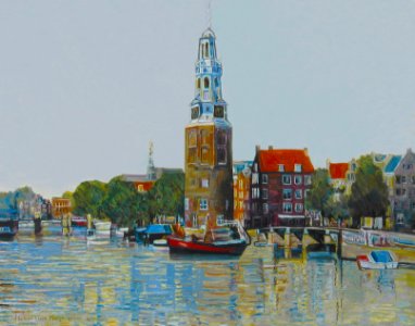 Tower called 'Montelbaan' - oil painting on Flemish linen …