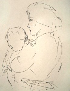 Mother and child 2 - pen&ink drawing 1958. Free illustration for personal and commercial use.