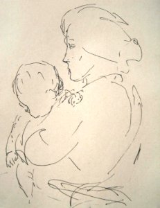 Mother and child 2 - pen&ink drawing 1958