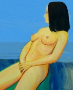Young woman sitting In the sun - oil painting on canvas 93…