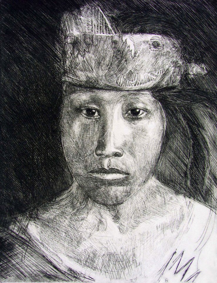 Young Indian - etching 25x31cm 1977. Free illustration for personal and commercial use.