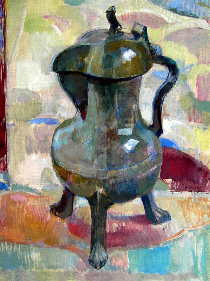 Large bronze pot - oil painting on canvas 45x55cm 1963. Free illustration for personal and commercial use.